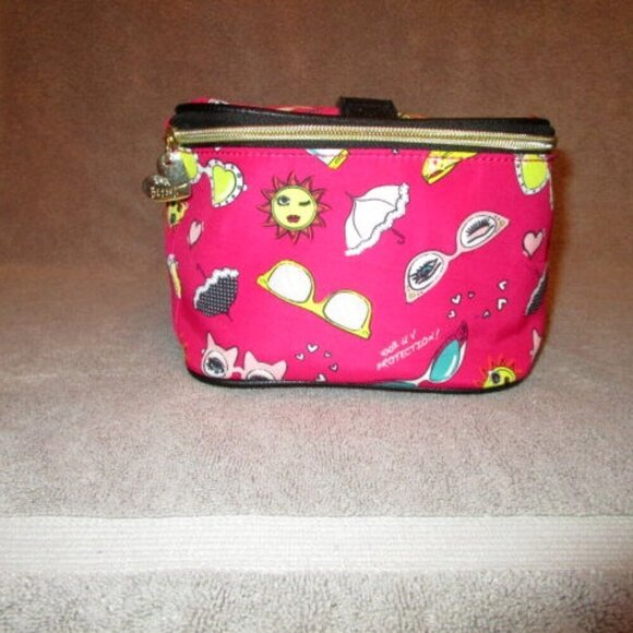 Y2K Vtg Betsey Johnson Summer Fun Makeup Case Cat Eyes Toiletries Travel Bag UPF - Picture 5 of 12